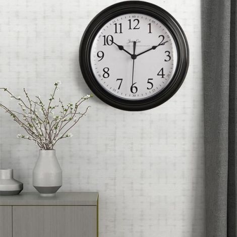 Horloge murale - Blanche - Minimaliste - Cadre noir - Décoration moderne - Bureau (1/4)