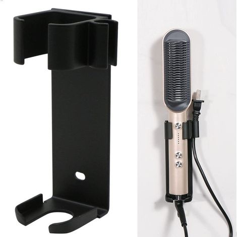 Soporte de pared sin taladro, compatible con Dyson Airwrap, aluminio, soporte para plancha (negro)