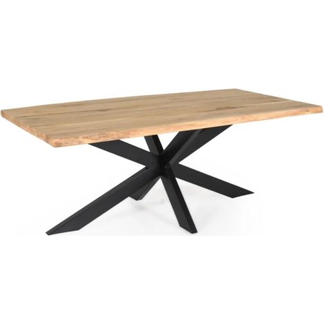 Table 200 x 100 cm bois de chêne et pied croix en métal noir - OTTAWA