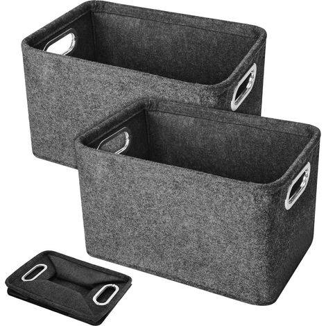 Lot de 2 paniers de rangement en feutre avec poignée Gris foncé (1/5)