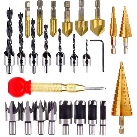 Ensemble De Fraises A Lamage 26 Pieces Avec Forets 3-32 Mm Pour Bois Et Metal Non Ferreux (1/3)