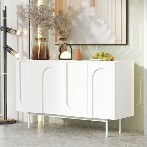 Credenza in MDF bianco con 4 ante ad arco, ripiani regolabili e gambe in metallo laccato (1/5)