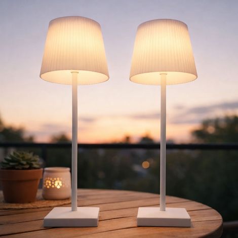 Lampada da tavolo da esterno bianco LED touch dimmer batteria ricaricabile luce da giardino dimmerabile USB, bianco caldo-bianco freddo, DxH 13x38 cm, set di 2 (1/5)