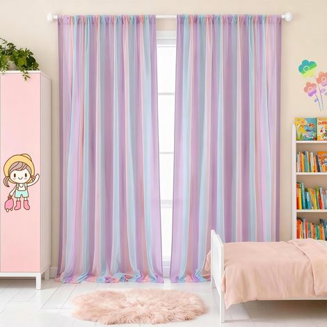 Rideaux voilés Arc-en-Ciel pour Chambre à Coucher/fête à thème, Rideaux voilés à Passe-Tringle, 84 Pouces de Long, 2 Panels/Style B (1/5)
