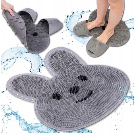ALFOMBRA ANTIDESLIZANTE DE SILICONA CON FORMA DE CONEJO, CEPILLO DE DUCHA PARA PIERNAS CON MASAJE DE PIES