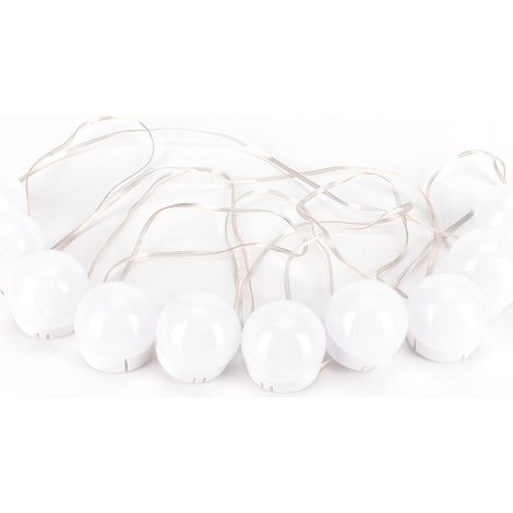 Miroir lumineux LED à 10 ampoules LED autocollantes, prise USB, pour salle de bain ou miroir mural. (1/5)