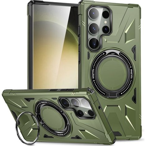 Custodia per Samsung Galaxy S24 Ultra, rinforzata con supporto e piastra di fissaggio, verde. (1/5)