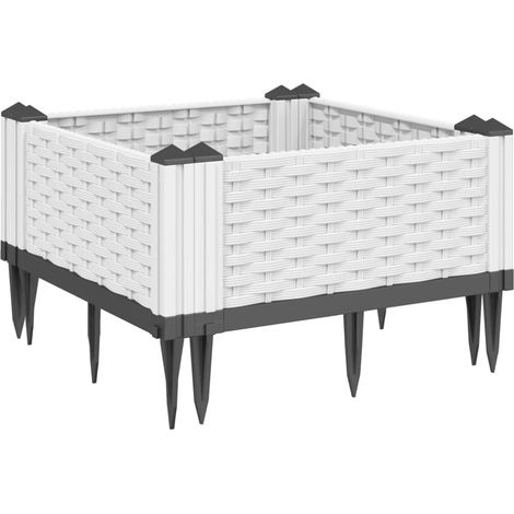 Vassoio per fioriera aiuola rialzata piante fiori terrazza giardino con paletti 42,5 x 42,5 x 28,5 cm PP bianco 020038197