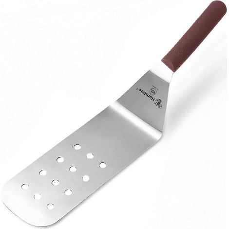 Spatules lavables au lave-vaisselle, à bords arrondis et perforés, adaptées à divers usages en cuisine, dimensions : 20 cm x 7,5 cm, couleur marron. (1/4)