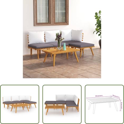 Holzsofa -  5-tlg. Garten-Lounge-Set mit Kissen Massivholz Akazie (1/5)