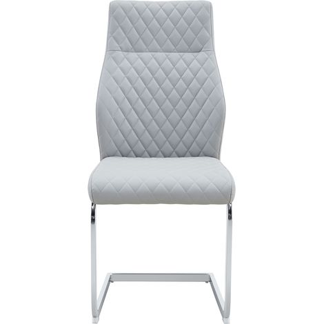 Esszimmerstuhl Gepolstert Hohe Ruckenlehne Ergonomisch, 2er-Set, Metallgestell, PU, Hellgrau (1/5)