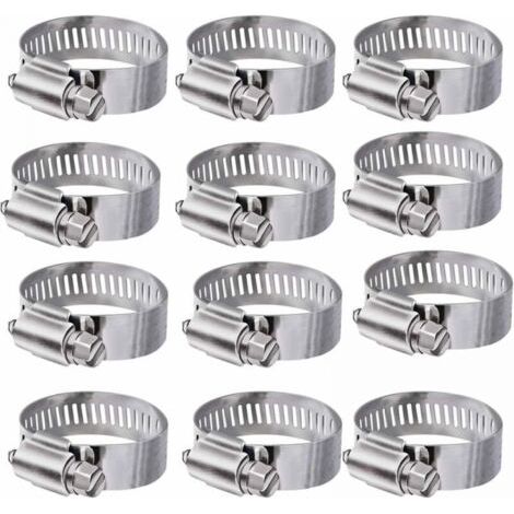 12 pièces (16-25 mm) colliers de serrage réglables en acier inoxydable 304 colliers de serrage pour conduites d'eau domestiques, réservoirs de gaz, tuyaux automobiles (1/5)