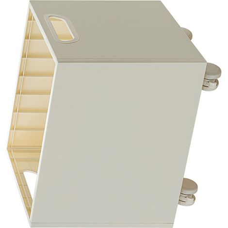 Boîte de rangement de livres avec poignées latérales doubles, empilable, capacité de charge 50 kg, usage multifonction, bac de classement de documents avec roulettes (1/5)
