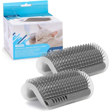 Brosse Murale Pour Chat - Peigne Massage d'Angle avec Catnip Intégré - Pour Toilettage Auto-Entretien des Chats et Chiens à Fourrure Longue ou Courte - 2 Pièces (1/5)