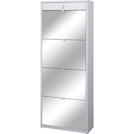 Scarpiera 4 Ante con Specchio 1 Cassetto 63x164x29 cm Bianco Fiammato (1/2)