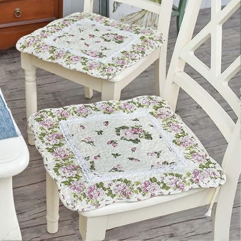 Coussins de siège carrés en coton avec attaches, imprimé floral patchwork style ferme, respirants et antidérapants, pour cuisine, salle à manger ou bureau, lot de 2 (1/2)