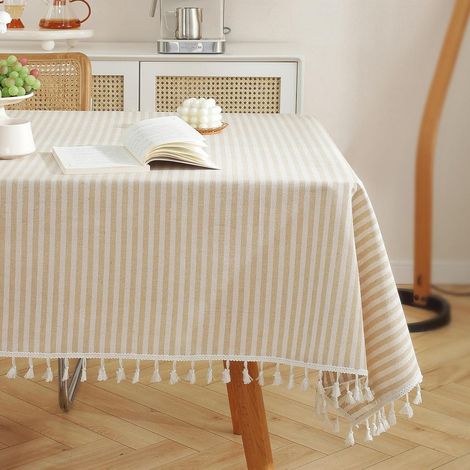 Gestreifte Tischdecke mit Quasten, abwaschbar, 153x153cm, quadratisch