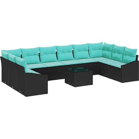 Sofa Set with Cushion 11 pcs Black Poly Rattan vidaXL