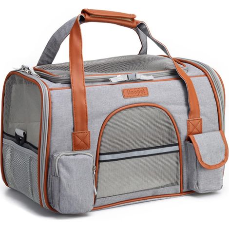 MINKUROW Borsa Per Trasporto Cani Gatto, Borsa Traspirante Per Animali Domestici Con Tappetino In Lana Lavabile, Borsa Per Trasporto Cane Gatto Con Tracolla Regolabile, Strisce Riflettenti L (1/5)