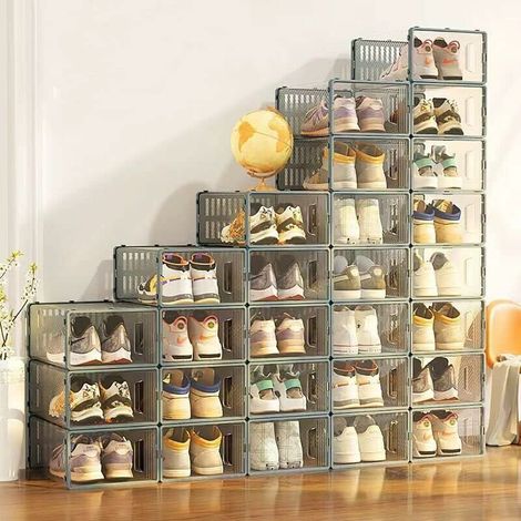 Shoe Boxes Set of 6 Stackable Shoe Storage ABS Plastic Clear Shoe Organizer Shoe Case Shoe Cabinet Shoe Rack (1/5)