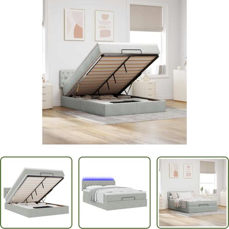 Matelas à ressorts ensachés - Cadre de lit ottoman et matelas gris clair 140x190 velours (1/5)