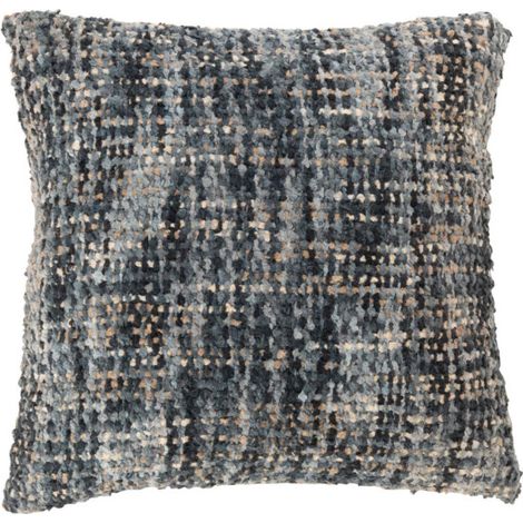 Coussin en Tweed "Cosy" 45x45cm Bleu & Blanc (1/4)