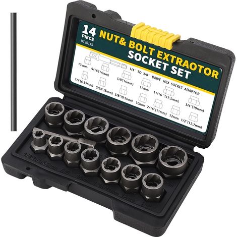 Lot De 14 Extracteurs D'Écrous, Extracteur De Vis, Extracteur Ecrou Antivol, Jeu De Douilles Spiralées, Extracteur Boulon Antivol Pour Boulons, Écrous Et Vis Endommagés Et Rouillés (6,35-19 mm) (1/5)