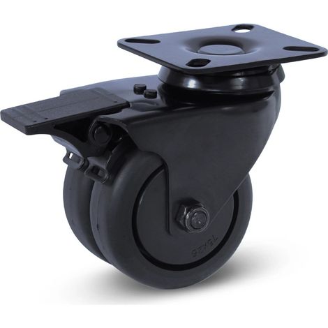 Roulette double freinée - MESO - Noire - Platine - 75mm - 150kg