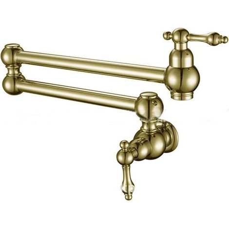 Robinet de remplissage de pot Cuisine en laiton Robinet Simple Poignée Pot Filleur Robiste Robinet Sweet Sweet Spout Montez Cold Salle de bain Chrome Tap Tap Robinet pliant ( Color : Brushed gold , Si (1/4)