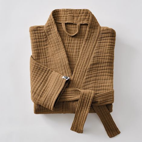 peignoir kimono mixte s/m gaze de coton unie gaïa camel