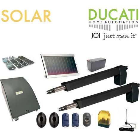 Kit de motorisation de portail solaire 400mm – 2 vantaux jusqu'à 700kg – Actionneurs télescopiques pour meilleur effet de levier – Moteur Brushless – M-E