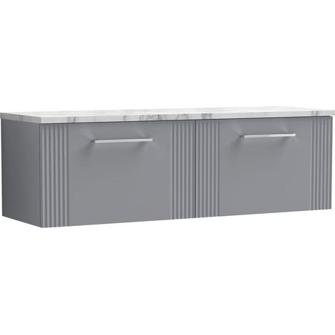 Nuie Deco Wall Hung 2-Drawer Vanity Unit with Carrera Marble Worktop 1200mm Wide - Satin Grey (1/4)