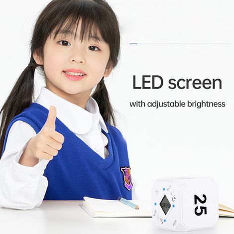 Quadratischer, rotierender Würfeltimer mit Schwerkraftsensor, LED-Anzeige, akustischem und Vibrationsalarm, Stummmodus und 5/15/25/45-Minuten-Zeitmanagement für Küche, Kinder, Lernen, Spielen, Sport u