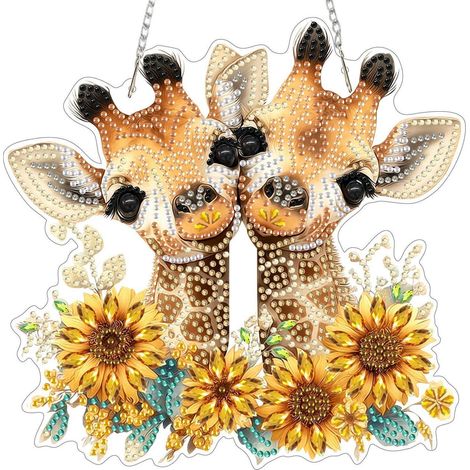 Diamant Painting Anhänger Giraffen mit Kette, Fensterbild Bastelset 20x20cm (1/4)