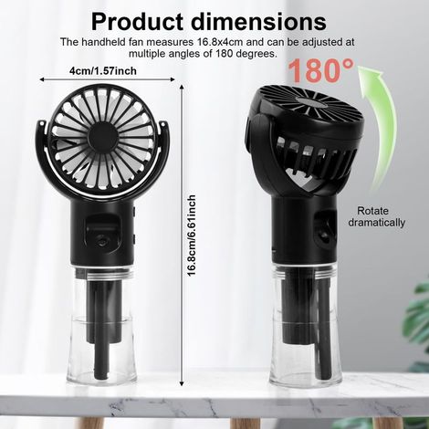 Tragbarer, per USB aufladbarer Taschenventilator mit 4 Geschwindigkeitsstufen und 20-ml-Wassertank – ideal für Büro, Outdoor und Reisen. (1/5)