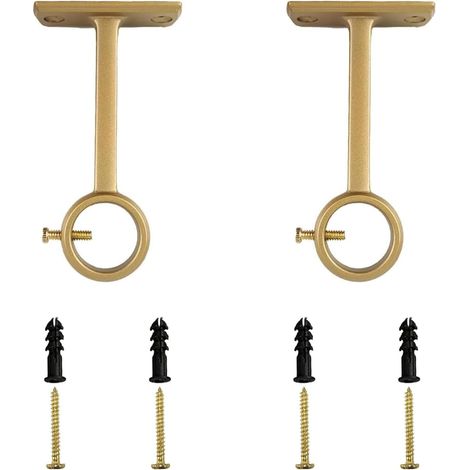 2 soportes para barra de cortina, fijación para barra de cortina, soporte para barra de cortina de pared y techo, dorado (1/5)