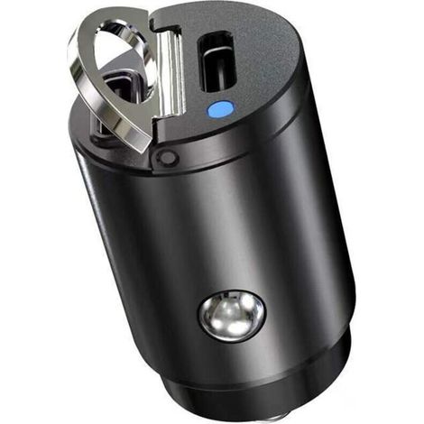 Chargeur de voiture double USB Type-C PD noir pour téléphone portable, charge rapide 30 W (1/5)