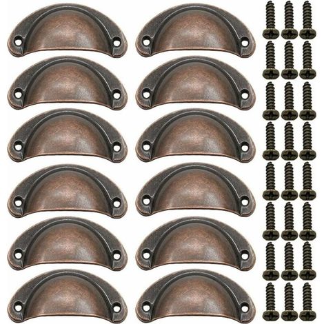 12 Pièces Poignée de Porte Coquille, Rétro Poignées de Porte, Poignées de Meubles Traditionnelles en Demi Lune Avec Vis, pour Tiroir, Armoire, Commode (Bronze Rouge) (1/5)