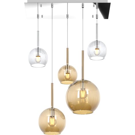 SOSP. CROMO RETTANGOLARE 5 LUCI VETRI (1 GRANDE AM+1 MEDIO AM+3 PICCOLO (1X AM+2X TR)) 1155CR-S5 RMIX-TA