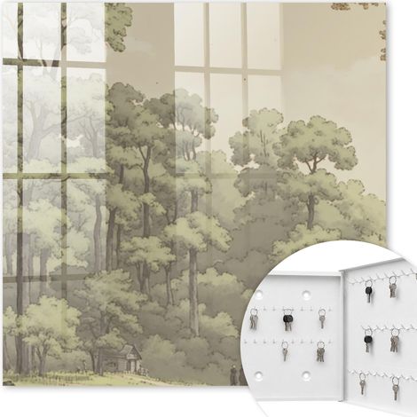 Armoire à clés - (30 cm x 30 cm) - Boîte à clés murale - Coffret de rangement pour clés - Couleur blanche - Ouverture vers la droite - Pour maison et bureau - forêt verte