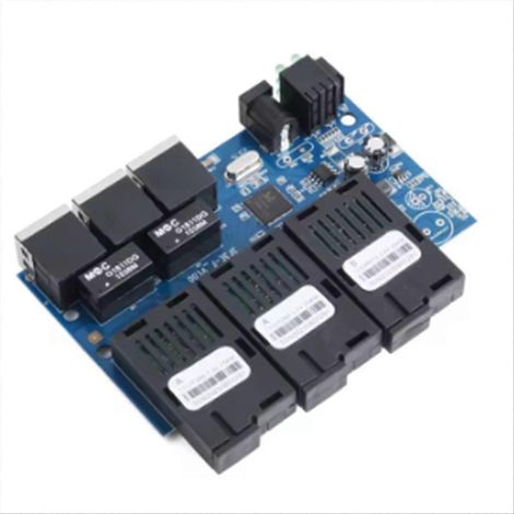Carte PCBA 100M, convertisseur de média fibre optique, 3 connecteurs RJ45 vers 3 connecteurs SC, commutateur Ethernet 20 km, 1310 nm/1550 nm, 2 ports A + 1 port B (1/5)