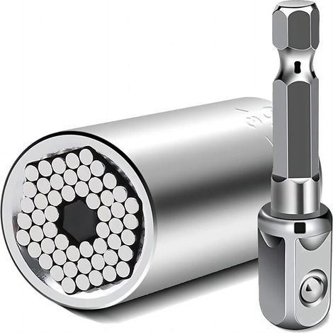 Universal-Steckschlüssel, 7-19 mm Universal-Steckschlüssel, 1/4"- und 3/8"-Vierkantantriebsadapter