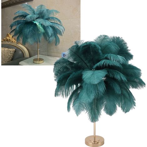 Lampe de table en plumes d'autruche - Lampe de table moderne et créative en plumes d'autruche - Lampe décorative romantique - Lampe de chevet nordique - Vert foncé (1/5)