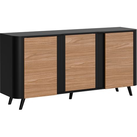 Aparador Modus, Negro + Nogal, 76x151cm, Número de puertas: 039cm, Aglomerado laminado, MDF (1/5)