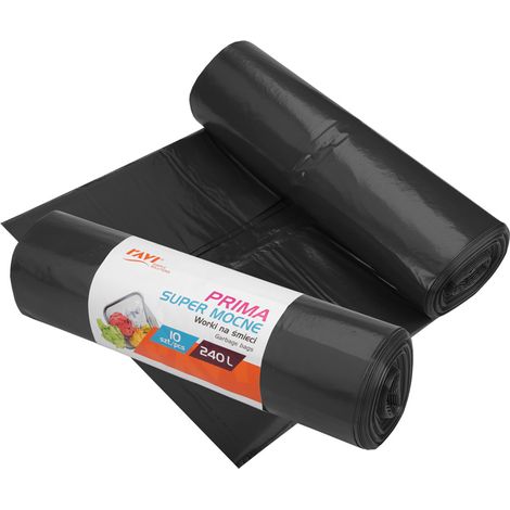 Sacchi per la spazzatura neri super resistenti Prima LDPE 240L, 10 pezzi