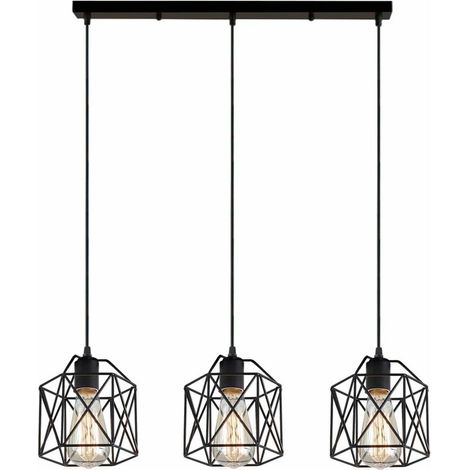 3 Lampes Suspension Luminaire Industrielle en Métal Cage Hexagone Vintage Lustre Abat-jour Plafonnier E27 Géométrique Design E27 Eclairage Décoration avec Support en Barre, Ø 15CM, Noir - Noir BLOW (1/4)