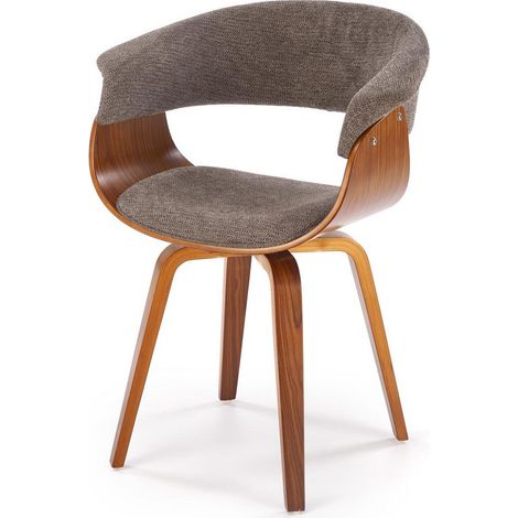 Chaise design en tissu gris avec piètement plaqué noyer Moonrise (1/5)