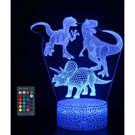 Dinosaurier-Nachtlicht für Kinder mit 3D-Touch-Funktion und Fernbedienung, 16 Farbwechsel, dimmbar, ideal als Geburtstagsgeschenk für Jungen und Mädchen.