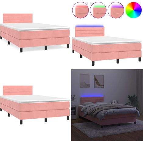 Sommier à lattes de lit et matelas LED rose 120x190 cm velours - Lit Plateforme - Lit Design - Lit Capitonné - Lit Velours - Lit Avec Éclairage Led - Home & Living (1/5)
