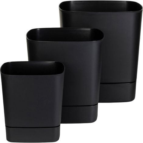 Set di 3 vasi da fiori neri riciclabili CUBI con sottovasi.